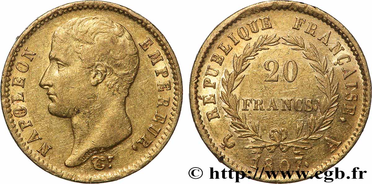 20 francs or Napoléon tête nue, type transitoire 1807 Paris F.514/1 SS 