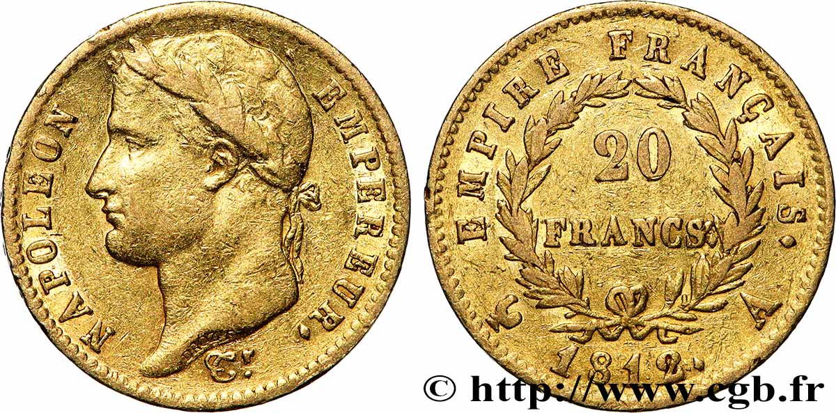 20 francs or Napoléon, tête laurée, Empire français 1812 Paris F.516/22 fSS 