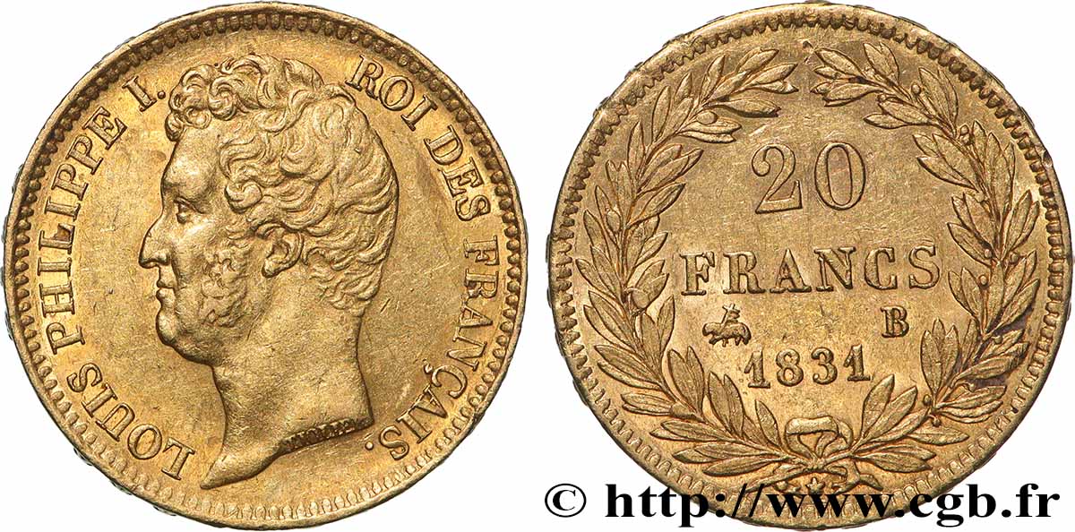 20 francs or Louis-Philippe, Tiolier, tranche inscrite en relief 1831 Rouen F.525/3 fVZ 