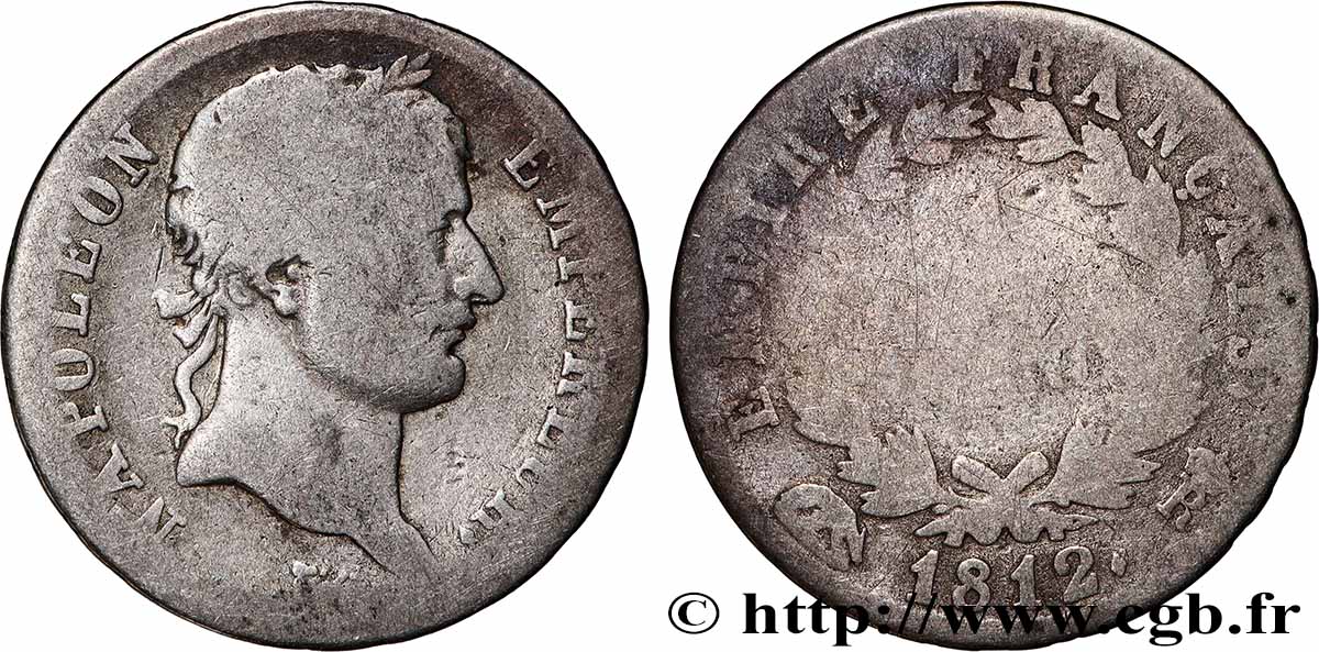 1 franc Napoléon Ier tête laurée, Empire français 1812 Rome F.205/53 GE 