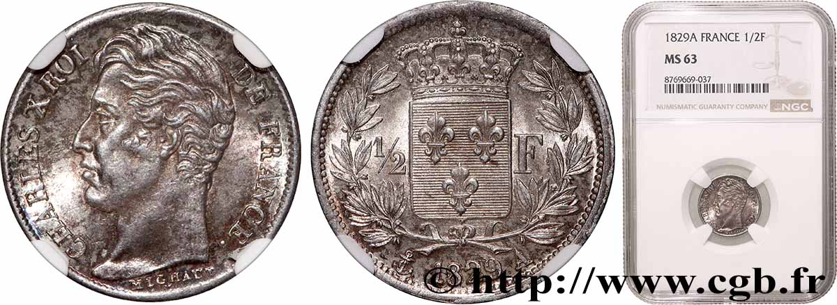 1/2 franc Charles X 1829 Paris F.180/37 SPL63 NGC