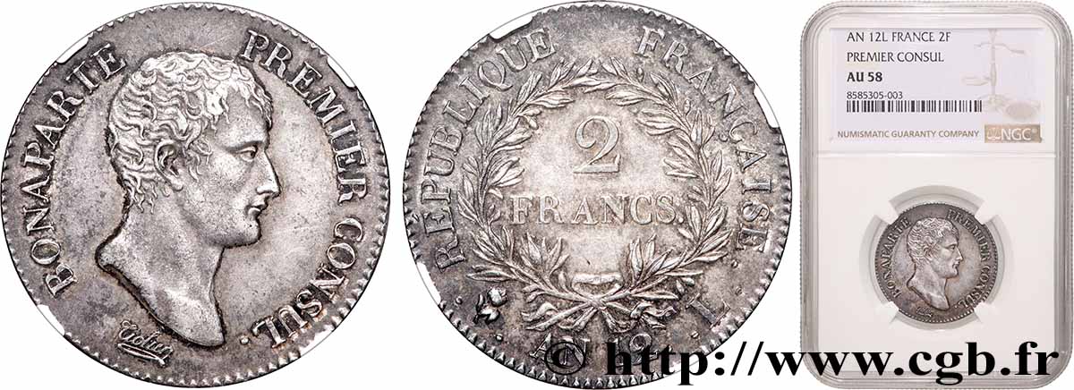 2 francs Bonaparte Premier Consul 1804 Bayonne F.250/8 EBC58 NGC