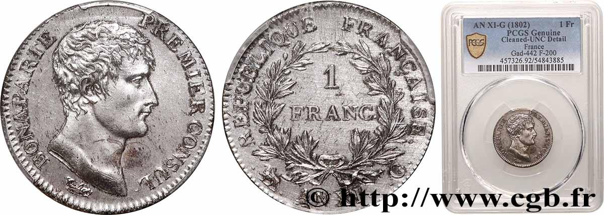 1 franc Bonaparte Premier Consul 1803 Genève F.200/3 MS PCGS