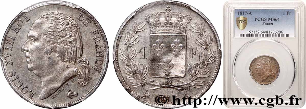 1 franc Louis XVIII 1817 Paris F.206/9 SPL64 PCGS