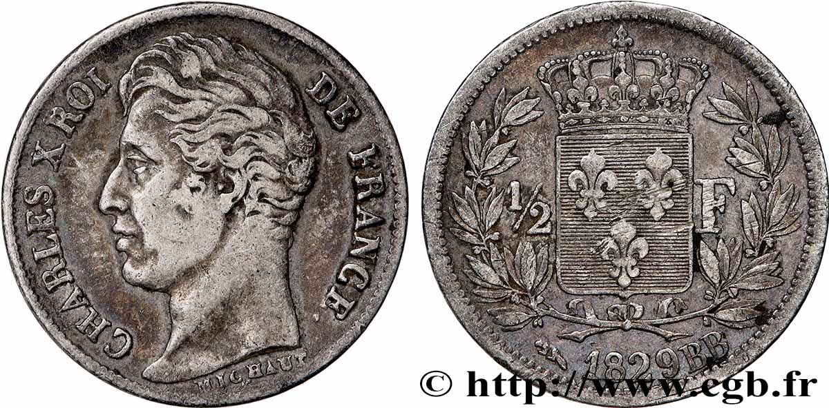 1/2 franc Charles X 1829 Strasbourg F.180/39 TB+ 
