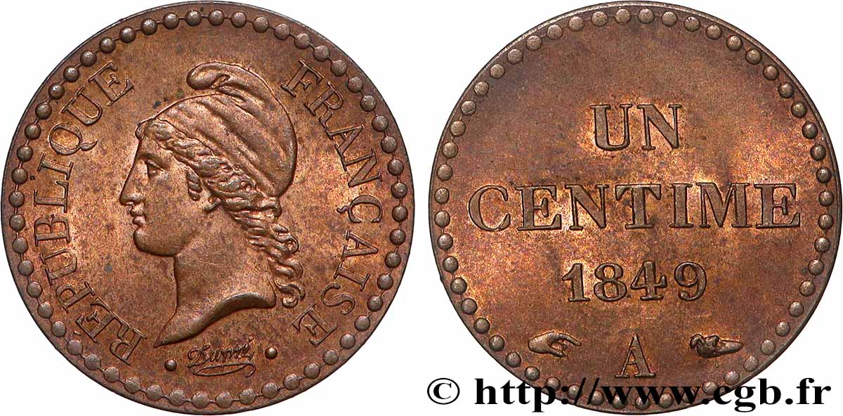 Un centime Dupré, IIe République 1849 Paris F.101/2 SPL 