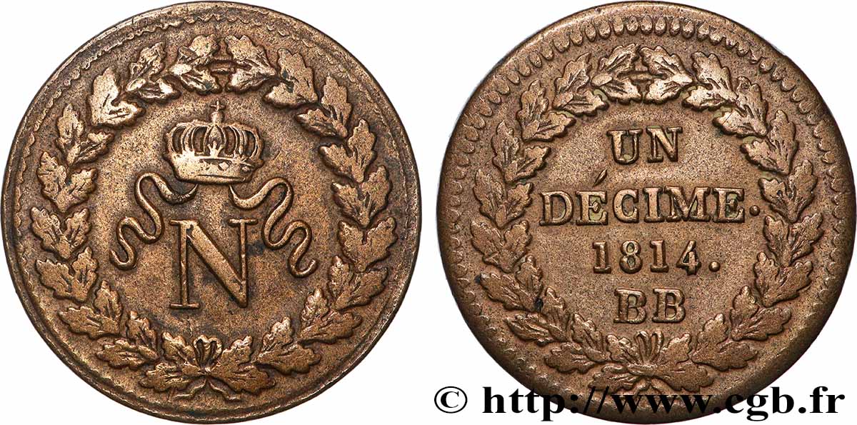 Un décime à l’N couronnée 1814 Strasbourg F.131/3 TB+ 