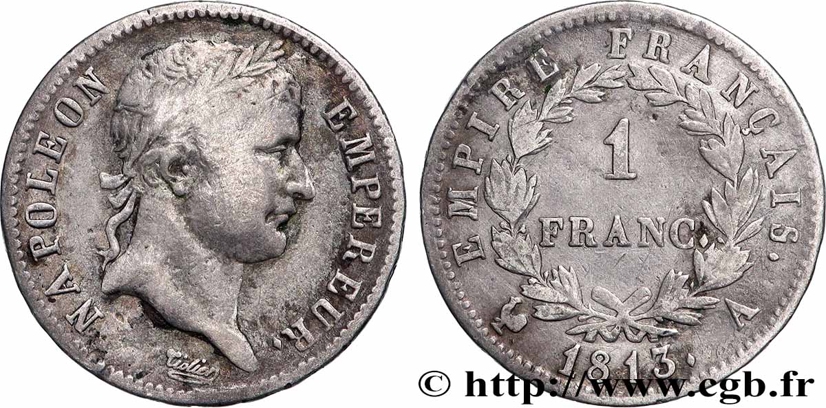 1 franc Napoléon Ier tête laurée, Empire français 1813 Paris F.205/58 TB 