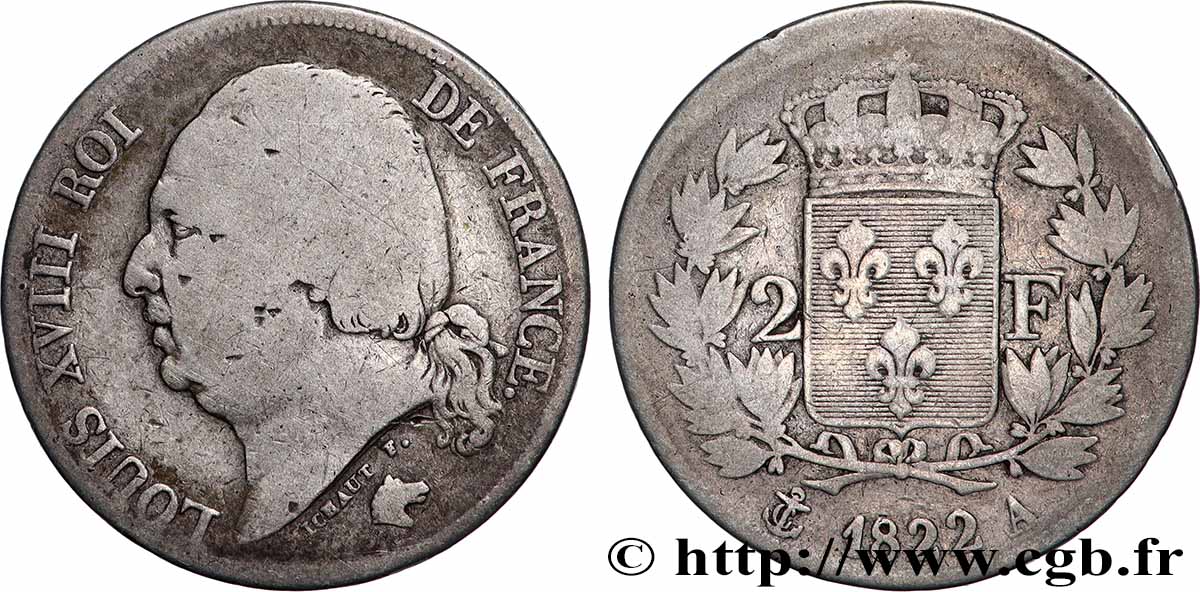2 francs Louis XVIII 1822 Paris F.257/36 B 