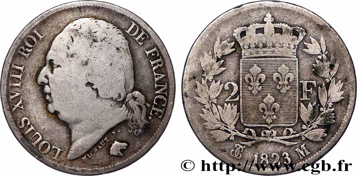 2 francs Louis XVIII 1823 Toulouse F.257/48 B 