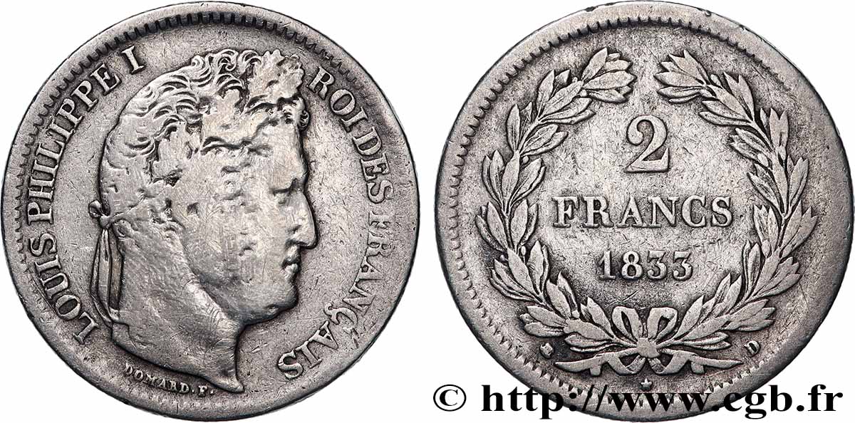 2 francs Louis-Philippe 1833 Lyon F.260/20 B+ 
