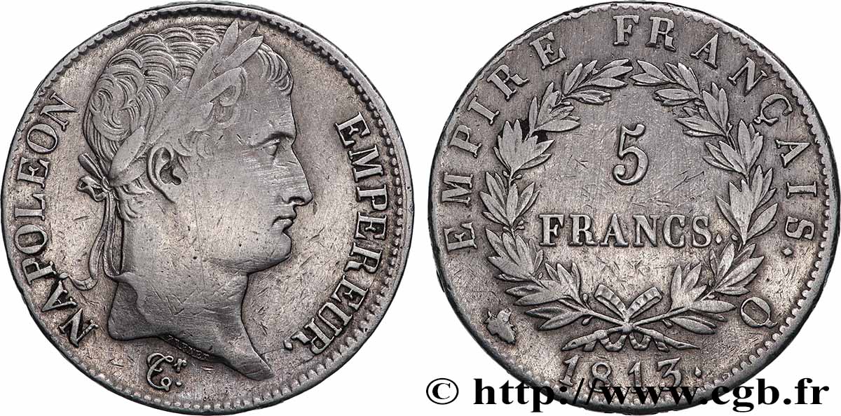 5 francs Napoléon Empereur, Empire français 1813 Perpignan F.307/70 TB+ 