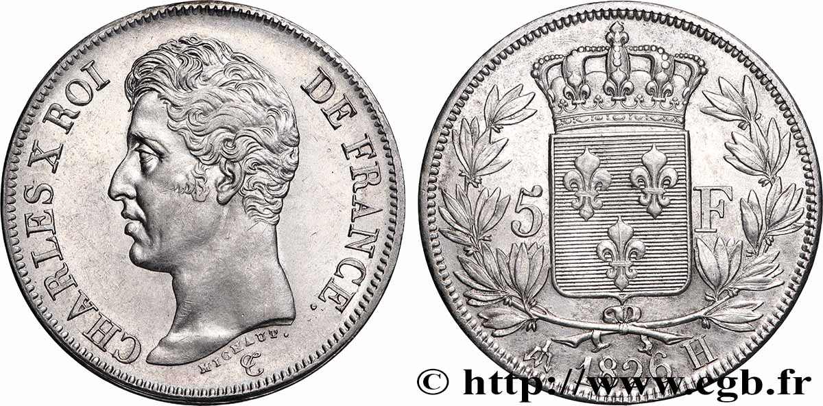 5 francs Charles X, 1er type 1826 La Rochelle F.310/19 SUP 