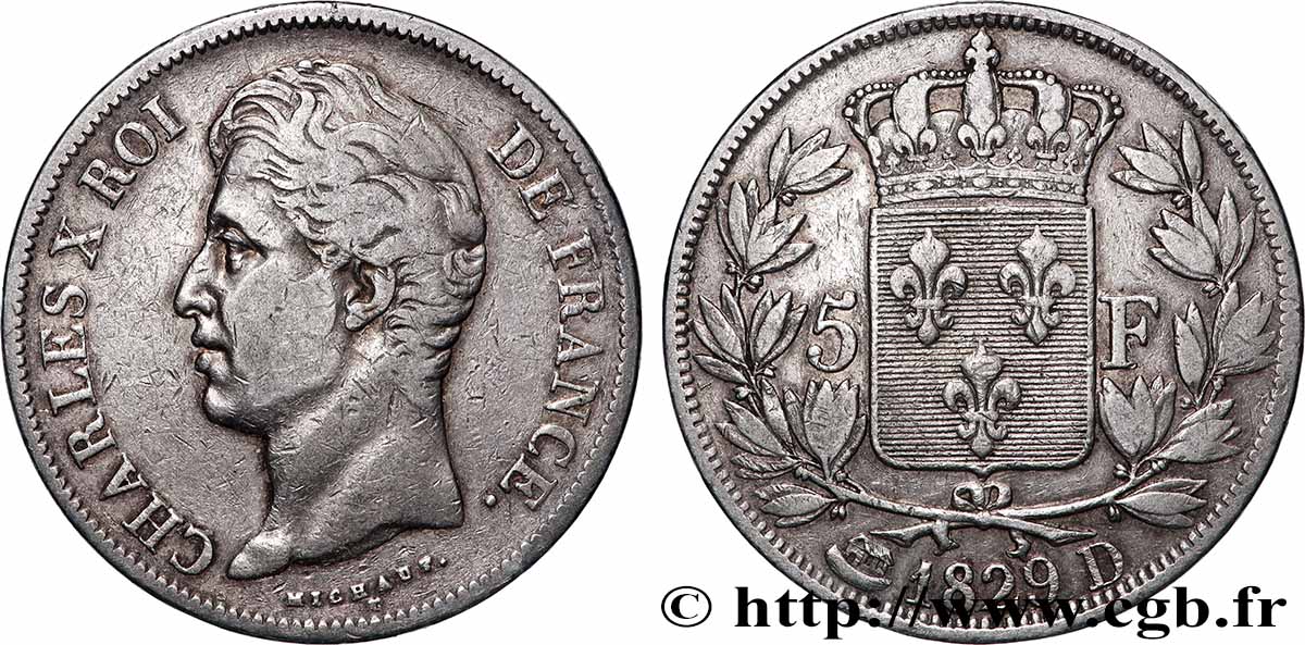 5 francs Charles X, 2e type 1829 Lyon F.311/30 TB 