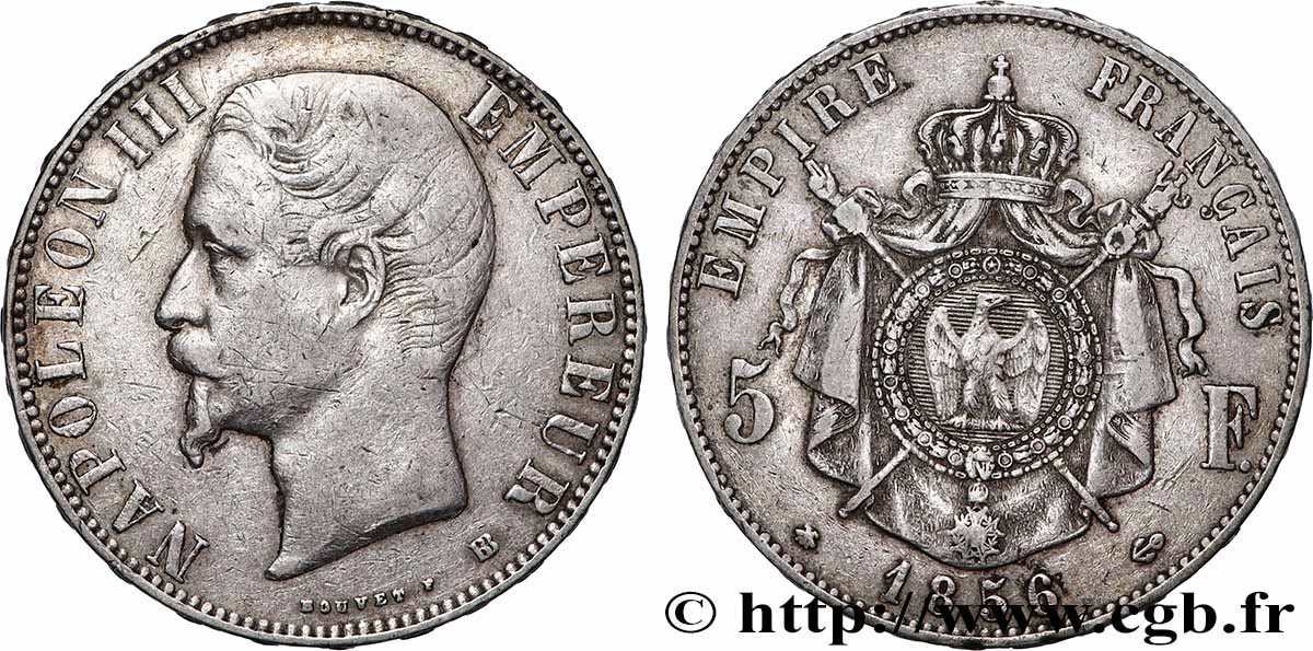 5 francs Napoléon III, tête nue 1856 Strasbourg F.330/8 TB+ 