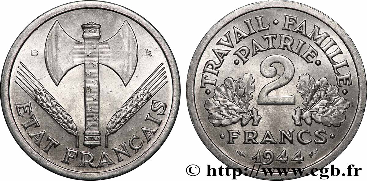 2 francs Francisque 1944 Beaumont-Le-Roger F.270/5 SPL64 