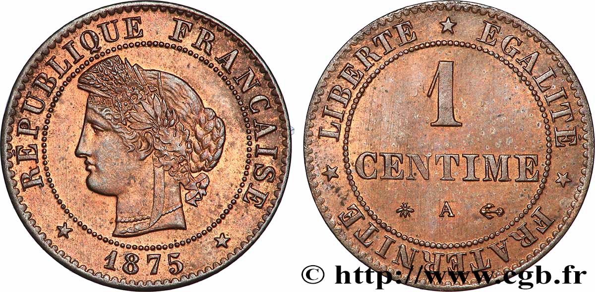 1 centime Cérès 1875 Paris F.104/4 SUP62 