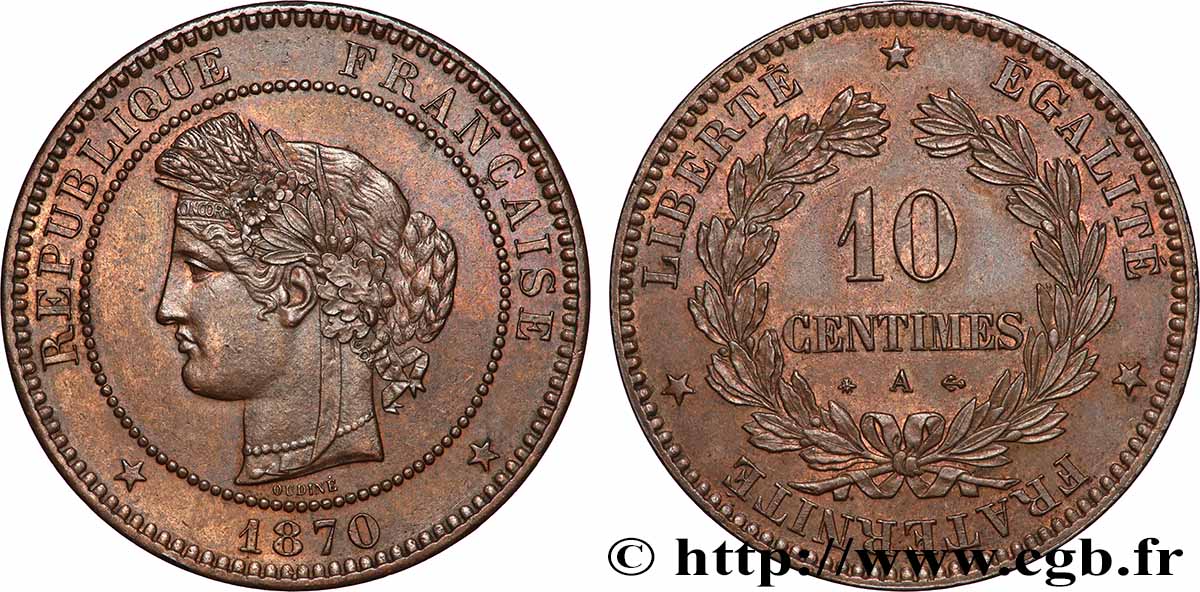 10 centimes Cérès 1870 Paris F.135/3 SUP60 