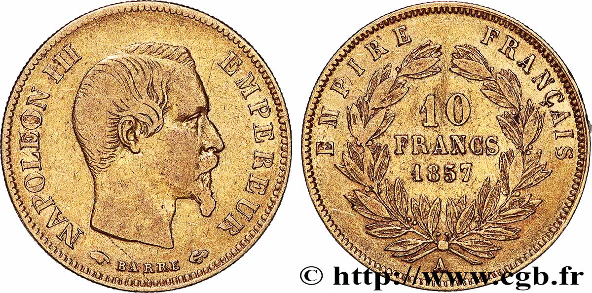 10 francs or Napoléon III, tête nue 1857 Paris F.506/4 MB 