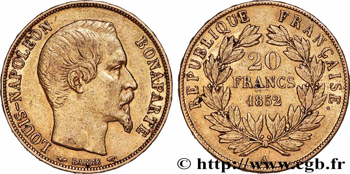 20 francs or Louis-Napoléon 1852 Paris F.530/1 TTB 