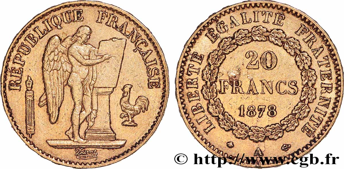 20 francs génie, Troisième république 1878 Paris F.533/6 TTB 
