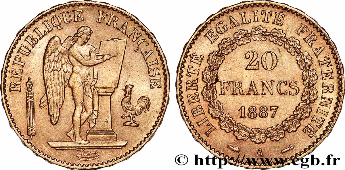 20 francs or Génie, Troisième République 1887 Paris F.533/10 fVZ 