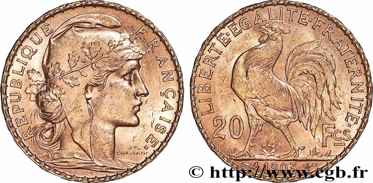 20 francs or Coq, Dieu protège la France 1903 Paris F.534/8 fVZ 