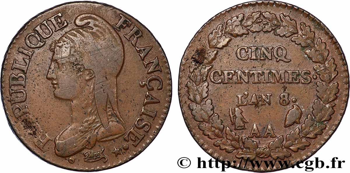 Cinq centimes Dupré, grand module 1800 Metz F.115/106 VF/XF 
