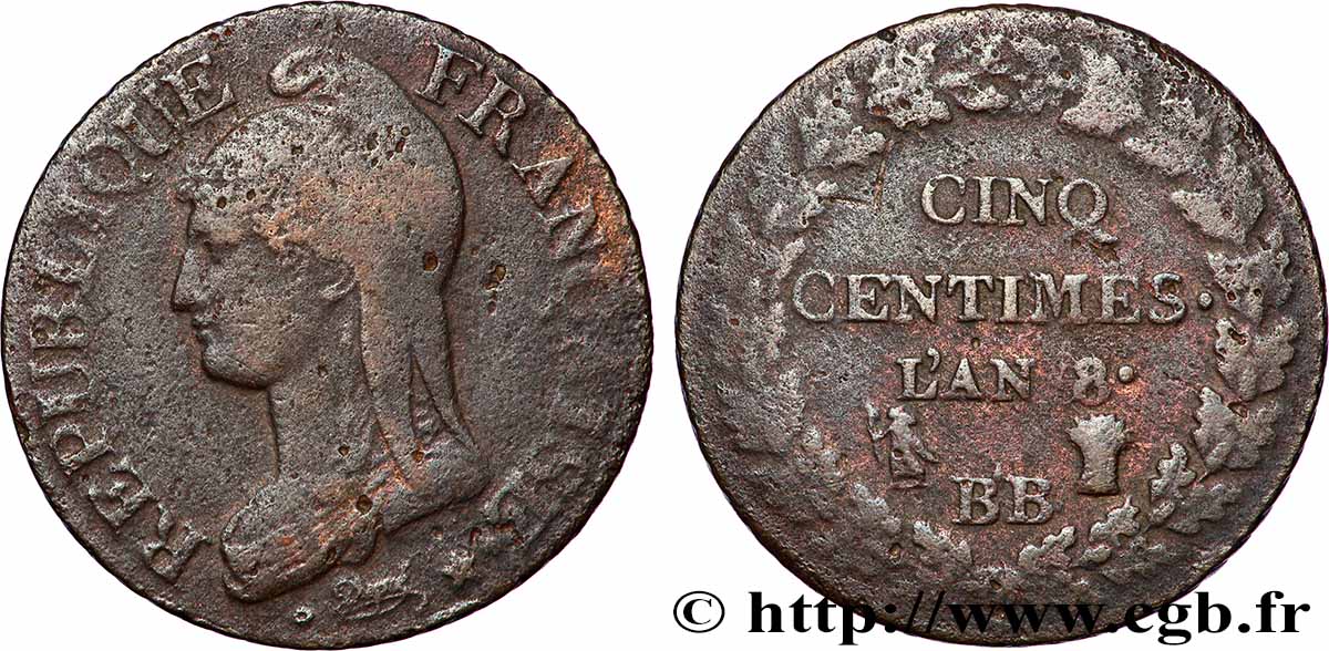 Cinq centimes Dupré, grand module 1800 Strasbourg/Paris F.115/120 TB 