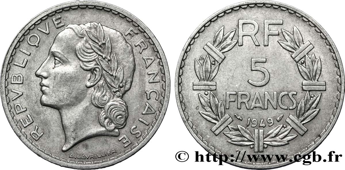 5 francs Lavrillier, aluminium 1949 Beaumont-le-Roger F.339/19 XF45 