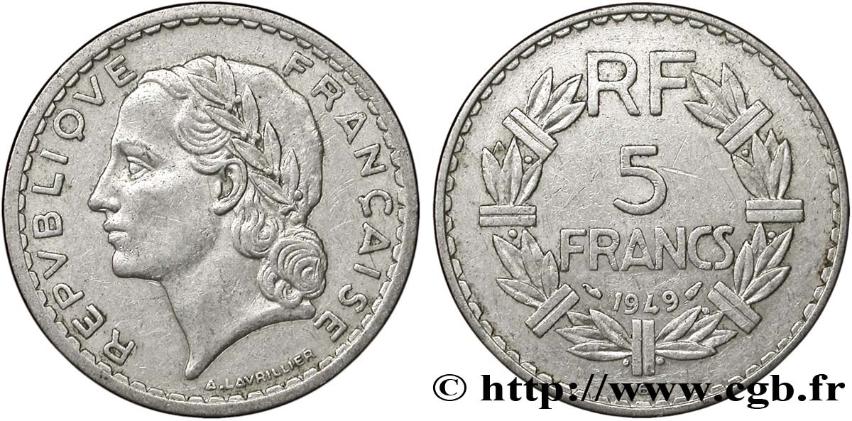 5 francs Lavrillier, aluminium 1949 Beaumont-le-Roger F.339/19 XF40 