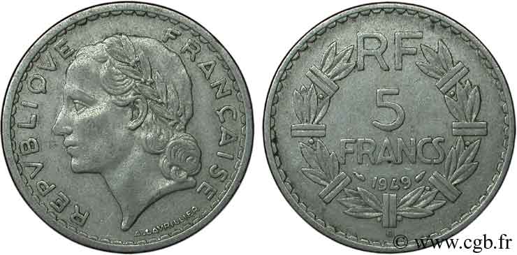 5 francs Lavrillier, aluminium 1949 Beaumont-le-Roger F.339/19 S30 