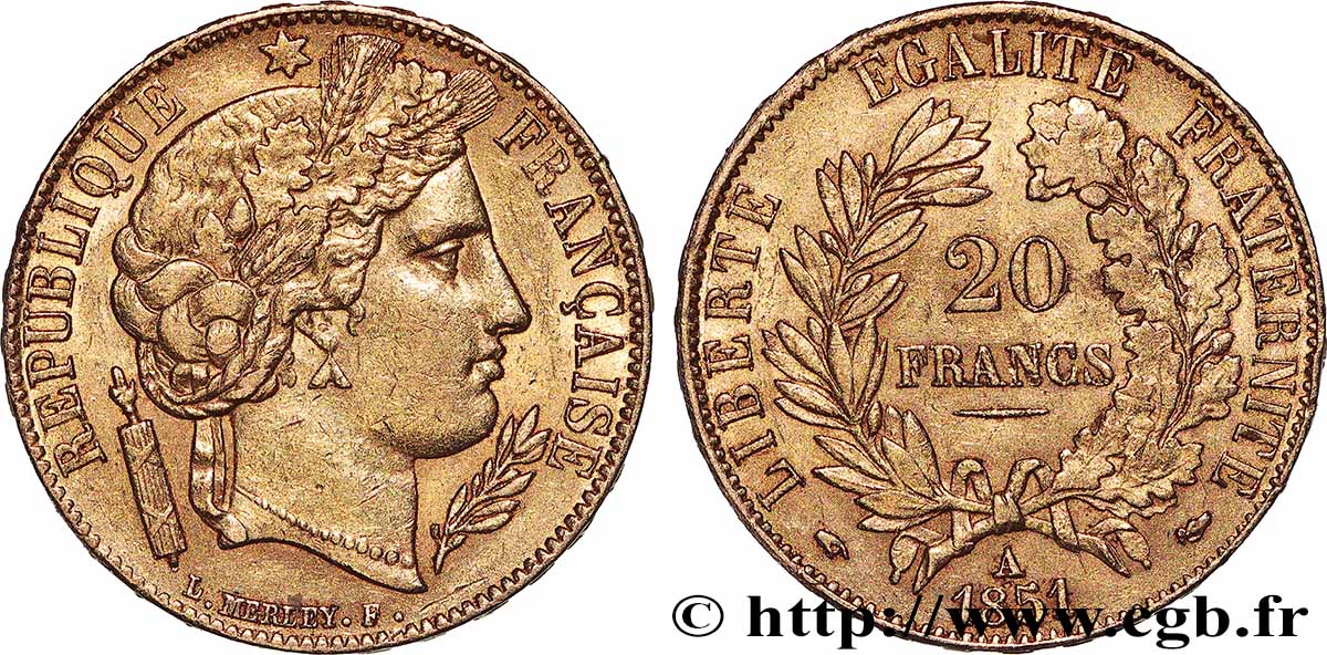 20 francs or Cérès 1851 Paris F.529/4 TTB 