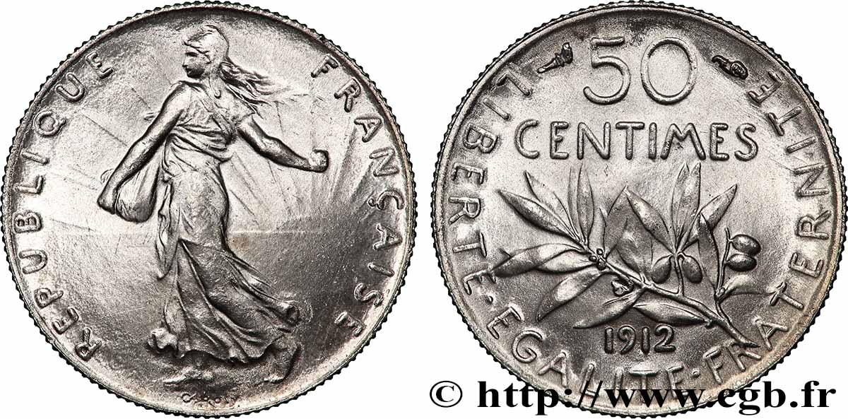 50 centimes Semeuse 1912 Paris F.190/19 SPL64 