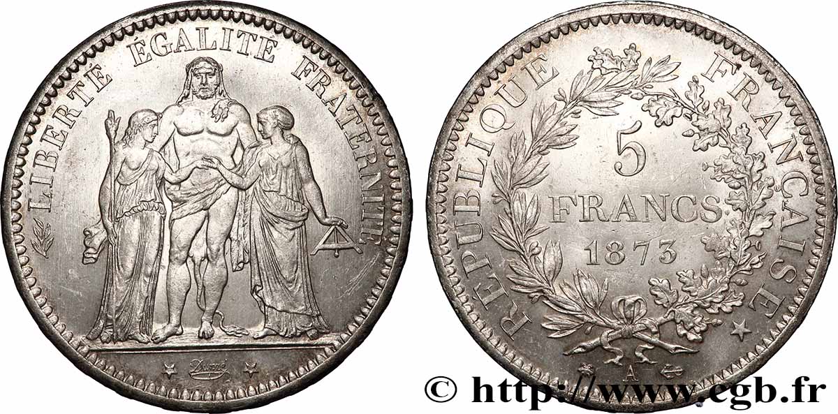 5 francs Hercule 1873 Paris F.334/9 MS61 