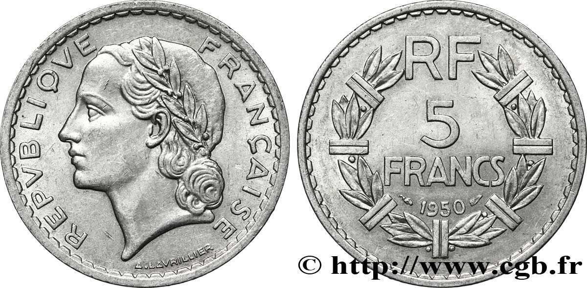 5 francs Lavrillier, aluminium 1950  F.339/20 BB50 