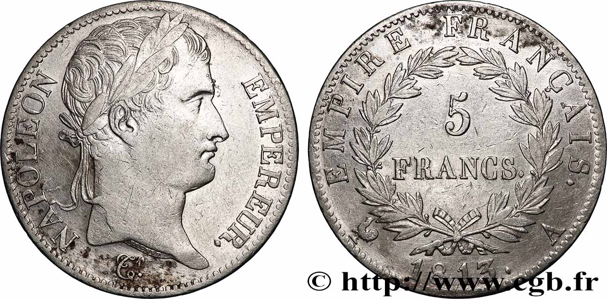 5 francs Napoléon Empereur, Empire français 1813 Paris F.307/58 TTB 