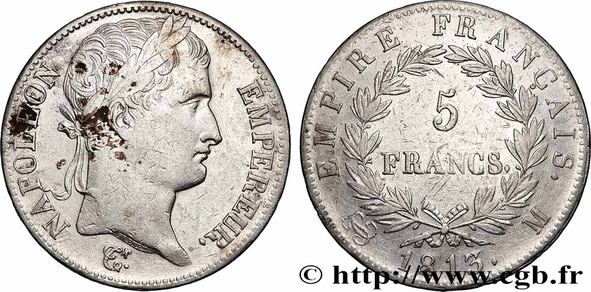 5 francs Napoléon Empereur, Empire français 1813 Toulouse F.307/68 TTB 