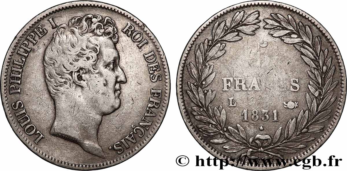 5 francs type Tiolier avec le I, tranche en creux 1831 Bayonne F.315/21 BC 