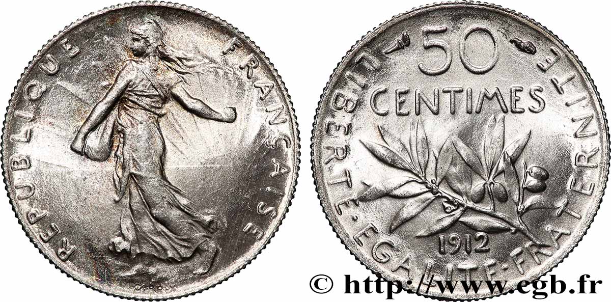 50 centimes Semeuse 1912 Paris F.190/19 MS64 