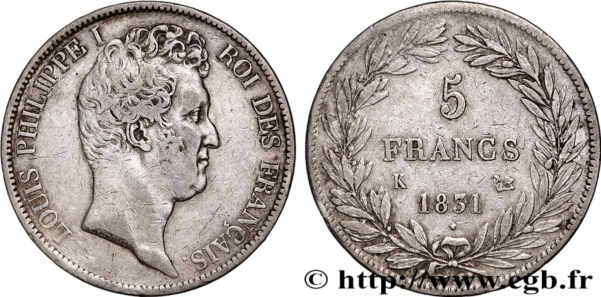 5 francs type Tiolier avec le I, tranche en creux 1831 Bordeaux F.315/20 q.BB 
