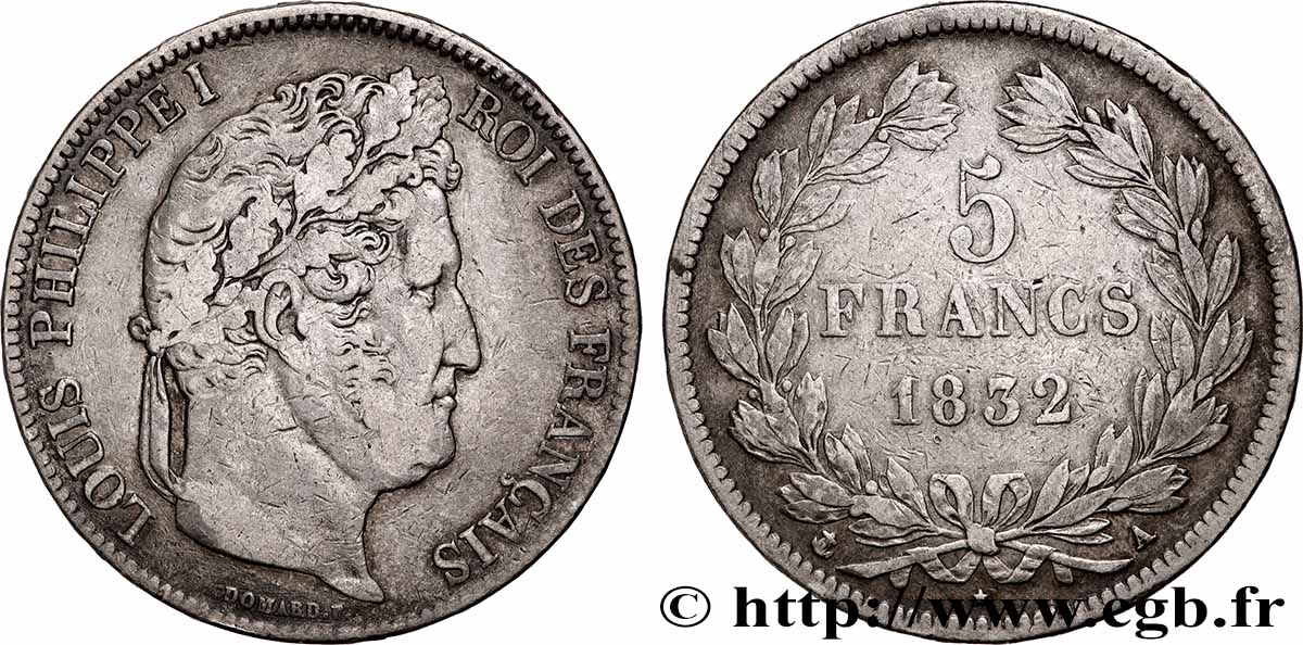 5 francs IIe type Domard 1832 Paris F.324/1 TB+ 