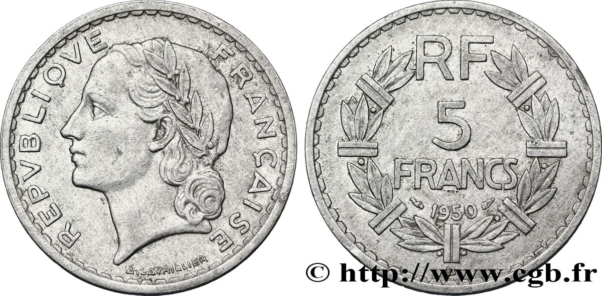 5 francs Lavrillier, aluminium 1950 Beaumont-Le-Roger F.339/21 TTB50 