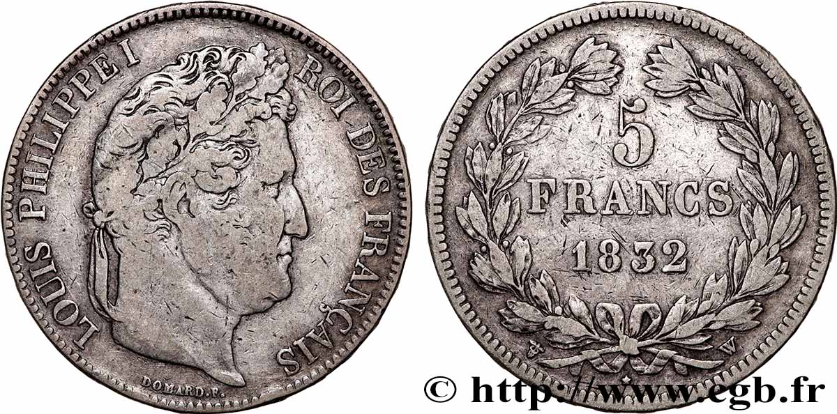5 francs IIe type Domard 1832 Lille F.324/13 TB 