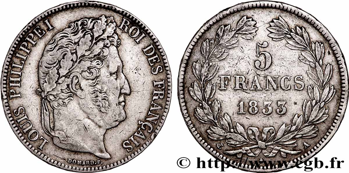 5 francs IIe type Domard 1833 Paris F.324/14 BB 
