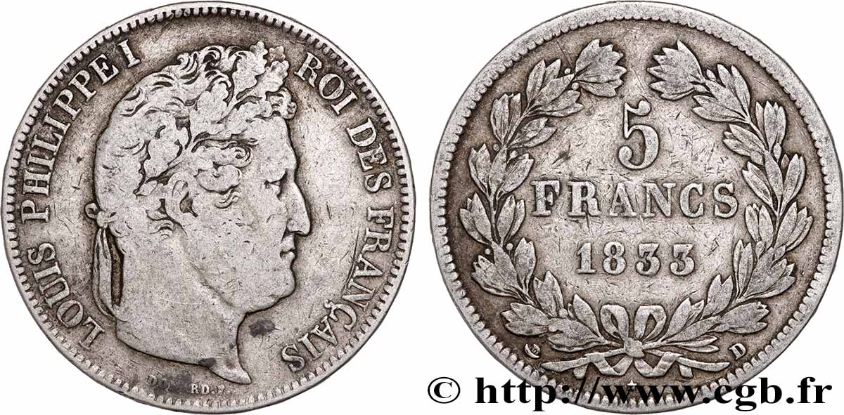 5 francs IIe type Domard 1833 Lyon F.324/17 S 