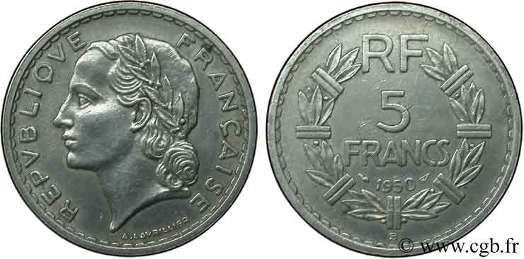 5 francs Lavrillier, aluminium 1950 Beaumont-Le-Roger F.339/21 SS45 