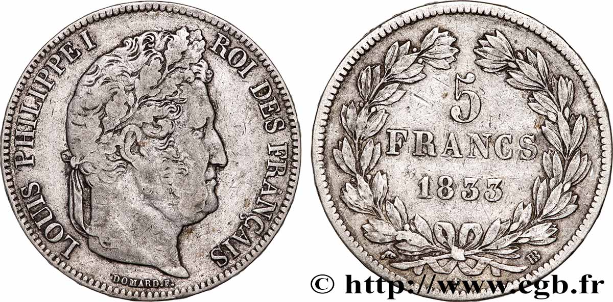 5 francs IIe type Domard 1833 Strasbourg F.324/16 q.BB 