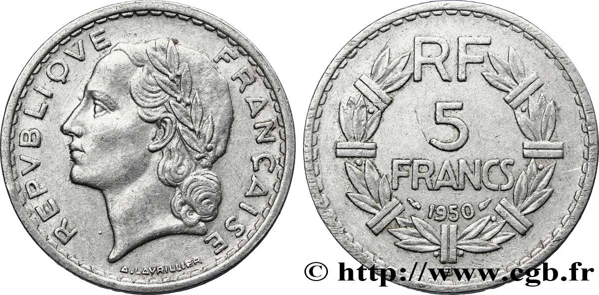 5 francs Lavrillier, aluminium 1950 Beaumont-Le-Roger F.339/21 TTB40 