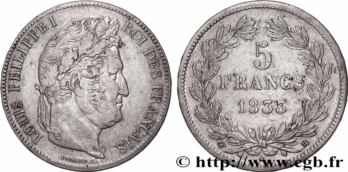 5 francs IIe type Domard 1833 Toulouse F.324/23 VF 